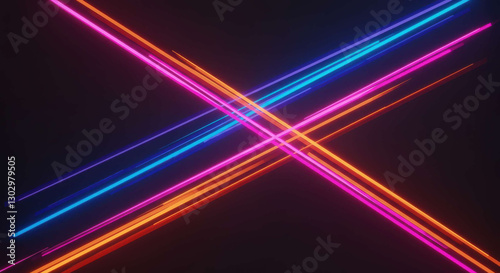 Abstract Neon Light Streaks Vibrant Pink Orange and Blue Glowing Lines Crossing on Black Background