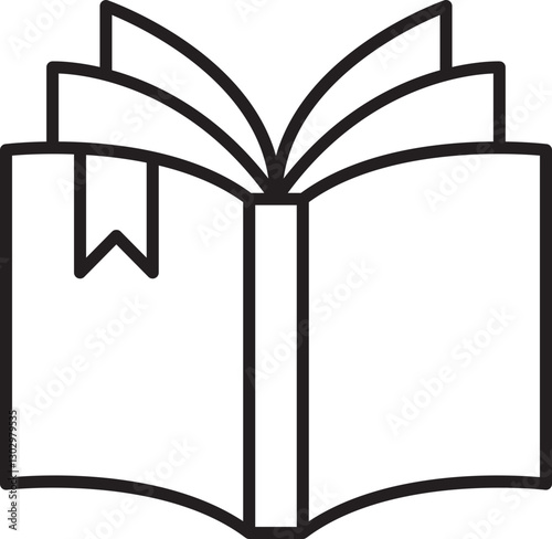 Open book with bookmark illustration line icon