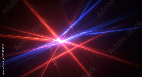 Abstract Red and Blue Laser Beams Crossing in Dark Background Futuristic Energy Design
