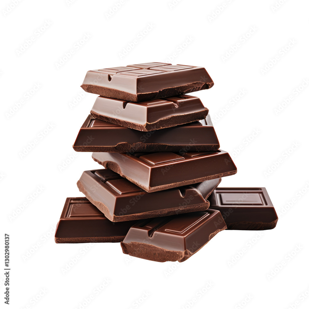 A neatly stacked set of chocolate squares on transparent background A neatly stacked set of chocolate squares on transparent background
