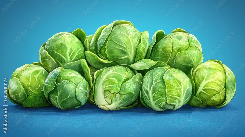 Fototapeta premium pile of brussels sprouts isolated,cartoon illustration