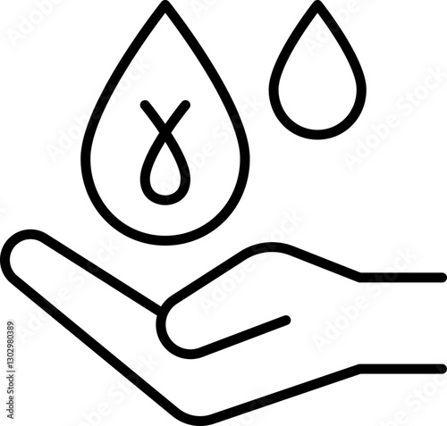 Hand with water droplets illustration line icon