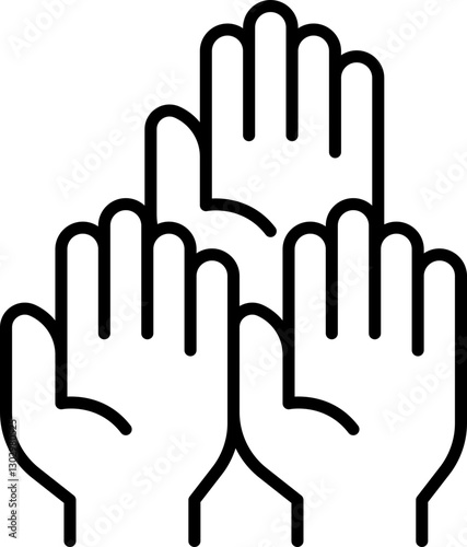 Hands raised in unity and celebration line icon