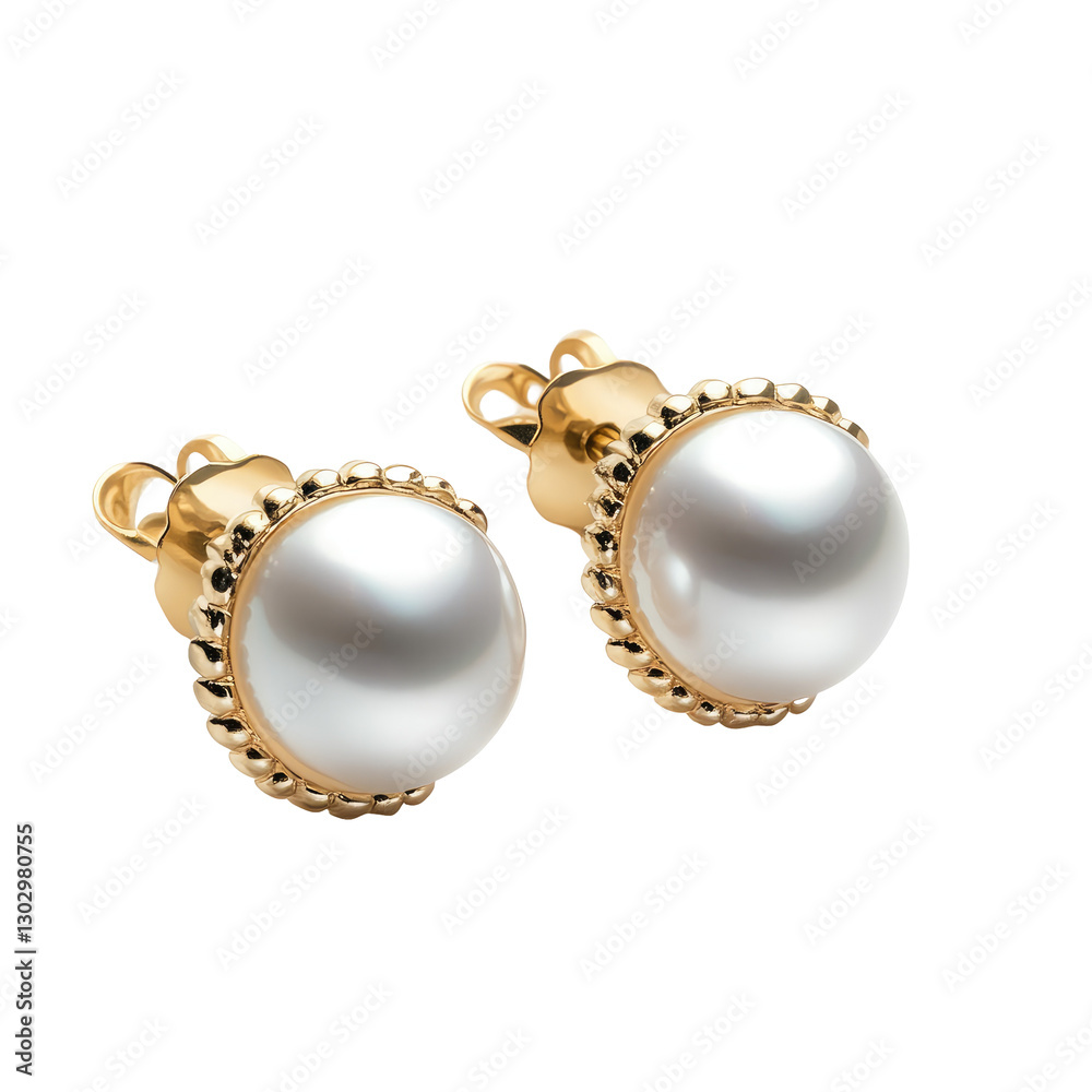 A pair of elegant pearl earrings with round white pearl on transparent background A pair of elegant pearl earrings with round white pearl on transparent background