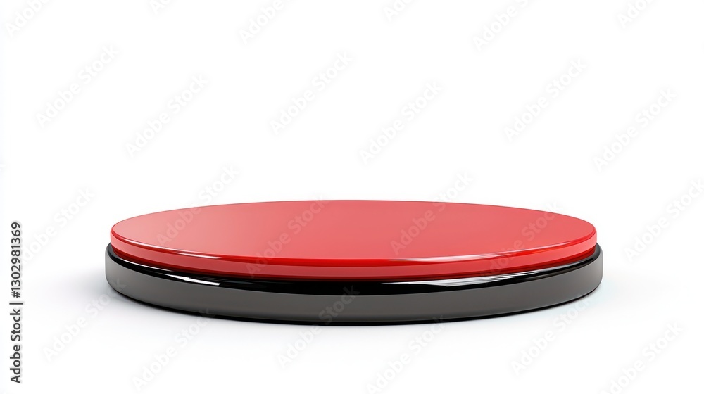 A striking red podium, set against a pristine white background, featuring an empty pedestal for a product display or stage presentation with a modern, 3D design. A striking red podium, set against a pristine white background, featuring an empty pedestal for a product display or stage presentation with a modern, 3D design.