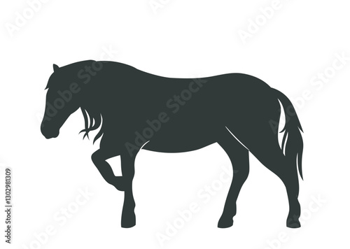 Horse silhouette. Dark or black icon with standing or grazing stallion. Wild Racehorse. Side view of beautiful animal or mammal. Flat vector illustration isolated on white background