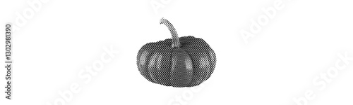 pumpkin isolated on white background retro grunge halftone dotted texture vintage magazine style collage element for mixed media design Thanksgiving Day autumn season ripe vegetables harvest
