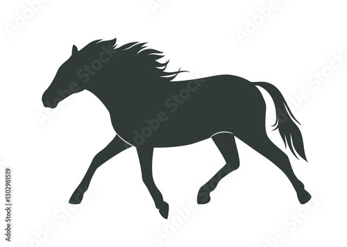 Horse silhouette. Wild running or galloping racehorse. Dark or black icon with beautiful noble stallion. Design element for sticker. Flat vector illustration isolated on white background