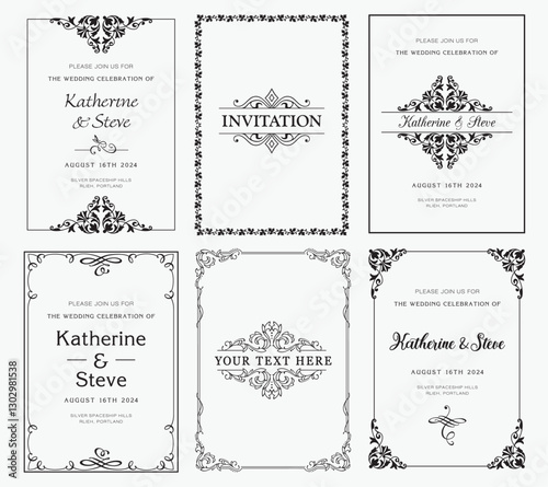 Frame for invitation in modern vintage style. Frame template for cards, posters, banners