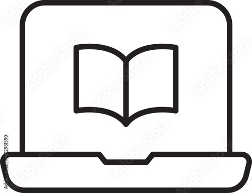 Laptop with open book icon line icon
