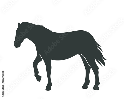 Horse silhouette. Black icon or sticker with noble beautiful stallion grazing and walking. Wild Racehorse. Flat vector illustration isolated on white background