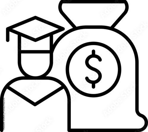 Graduate with money bag symbolizing education f... line icon