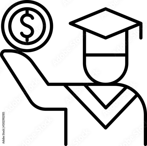 Graduate holding money symbol line icon
