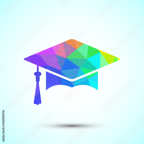 Graduation hat icon design, academic cap icon for apps and websites. Low poly style