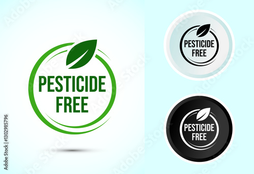 Pesticide free icon design illustration. Certified natural product sticker symbol illustration. Color black and white