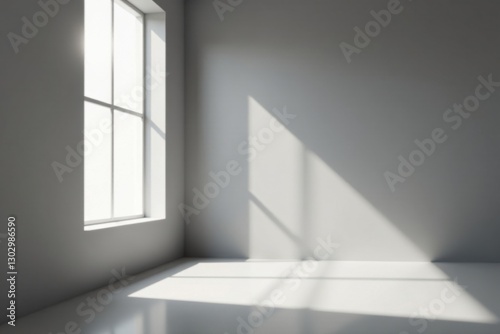 Bright Sunlight Illuminates an Empty Room with a Single Window Casting Dramatic Shadows on the Walls and Floor