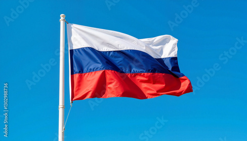 Free Download Close-up view of the Russian flag waving against blue sky, national pride - GFXLoad