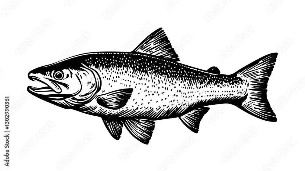 Obraz premium Vector engraving of a fish depicted in detailed illustration showcasing its features and characteristics