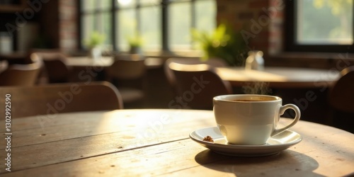 Wallpaper Mural Warm Morning Beverage on Rustic Wooden Table in Sunlit Cafe Torontodigital.ca