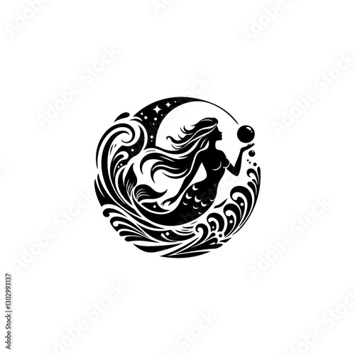 Creative and unique Pearl Oceana mermaid bsilhouette design