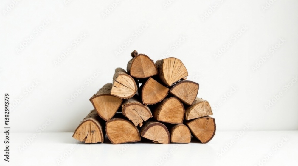 A neatly stacked pile of seasoned firewood logs, ready for a cozy winter fire, sits against a bright white background. A neatly stacked pile of seasoned firewood logs, ready for a cozy winter fire, sits against a bright white background.