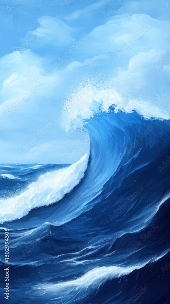 Fototapeta premium Artistic painting of a majestic wave in the ocean conveying power and fluidity