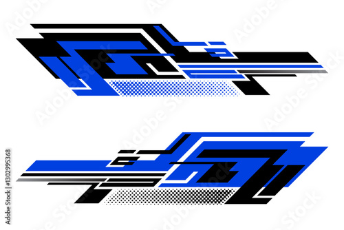 Bold geometric stripes in blue black for car decal, vinyl stickers, wraps, sports lower third banner