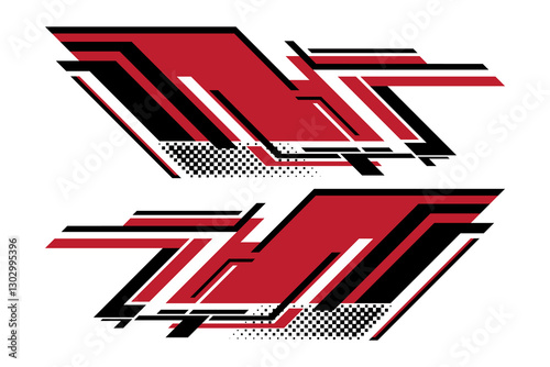 Bold geometric stripes in red black for car decal, vinyl stickers, wrapping, sports lower third banner