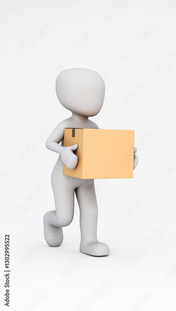 3d-rendered figure carries a light-brown cardboard package. 3d-rendered figure carries a light-brown cardboard package.