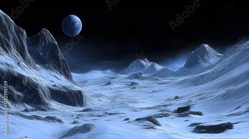 Fototapeta Naklejka Na Ścianę i Meble -  Frozen alien moon landscape at night