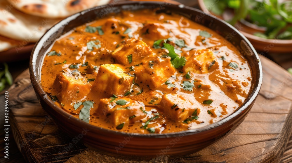 Rich and Creamy Paneer Curry Served with Fresh Herbs and Bread