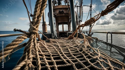 Trawling net on a fishing boat.