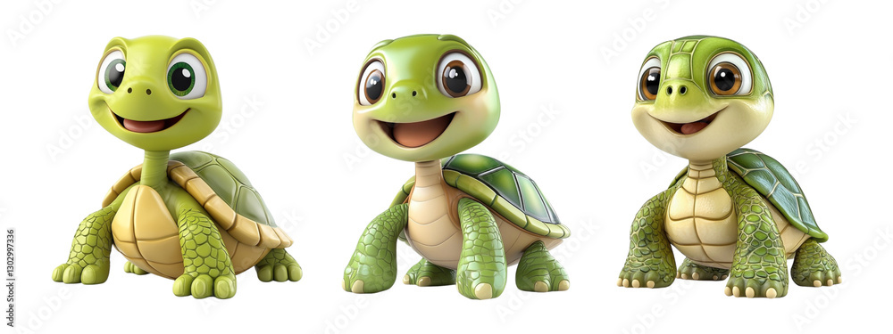 Set of cute cartoon turtles smiling together in a cheerful pose isolated on transparent background, Cutout PNG Set of cute cartoon turtles smiling together in a cheerful pose isolated on transparent background, Cutout PNG