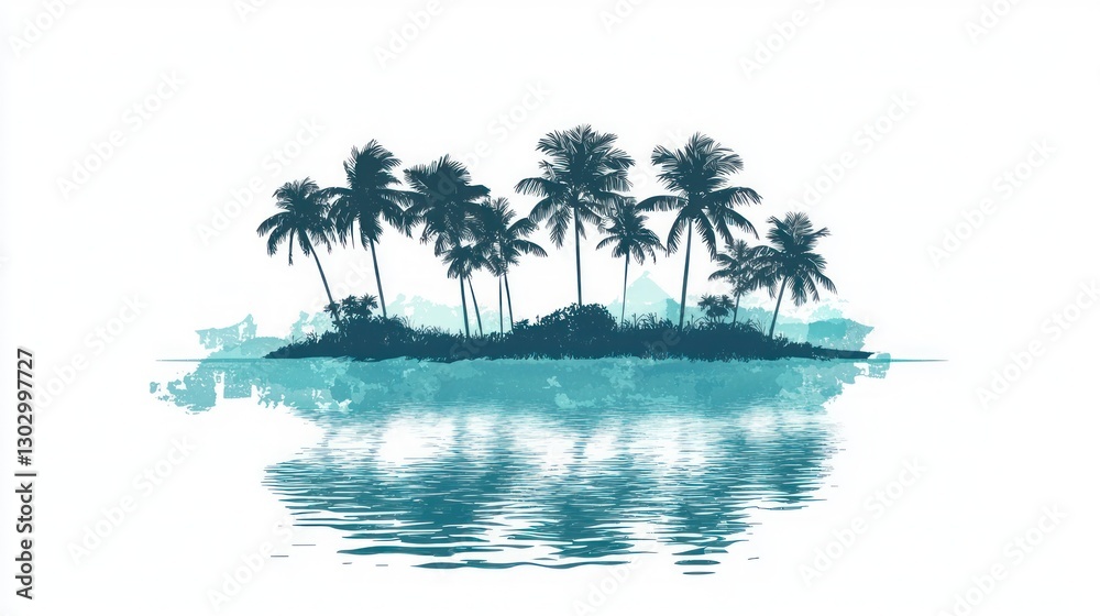 Fototapeta premium Tropical Island with Palm Trees on White Background