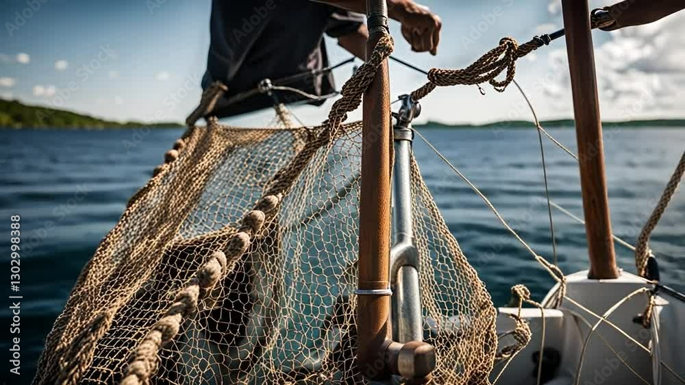 Trawling net on a fishing boat.