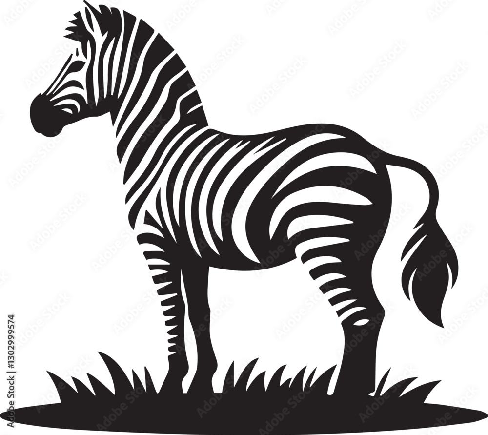 Obraz premium black zebra vector illustration, zebra vector, zebra silhouette logo vector, zebra vector black and white background full body
