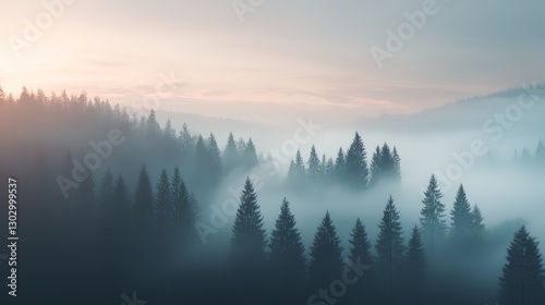 Misty Mountain Forest at Sunrise: A Serene Landscape