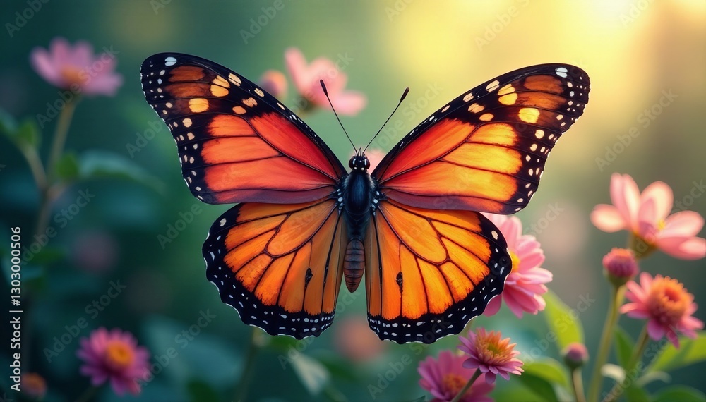 Vibrant butterfly wings blending with flowers in double exposure, photography, colorful, nature Vibrant butterfly wings blending with flowers in double exposure, photography, colorful, nature