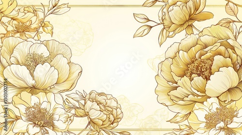 Vector Line Art Golden Peonies in Japanese Luxury Style