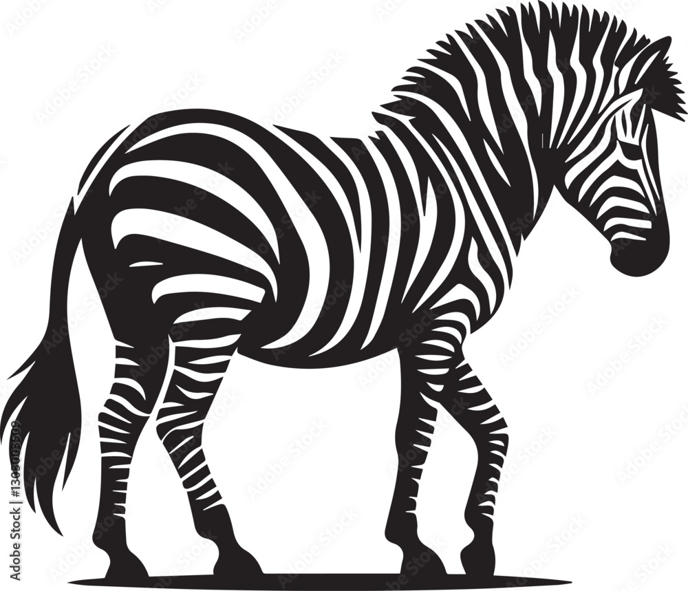 Obraz premium black zebra vector illustration, zebra vector, zebra silhouette logo vector, zebra vector black and white background full body