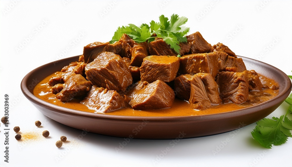 Generate a professional photography photo with a white background, cooked curry beef brisket Generate a professional photography photo with a white background, cooked curry beef brisket