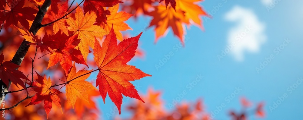 Vibrant maple leaves on tree branches against blue sky, colorful, leaves, fall Vibrant maple leaves on tree branches against blue sky, colorful, leaves, fall