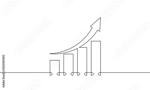 Continuous line illustration of increasing graph. Vector art of rising arrow up. Simple icon of bar chart. One line design of business progress