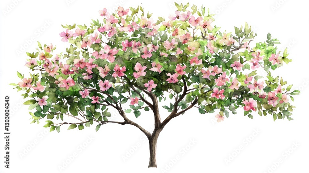 Fototapeta premium Vector Watercolor Blooming Flower Tree on White Background