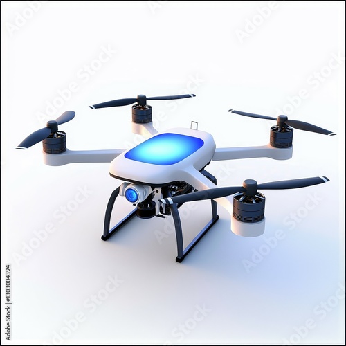Obraz na płótnie drone concept. Modern drone with four rotors and a sleek design, featuring a blue light on top. w salonie