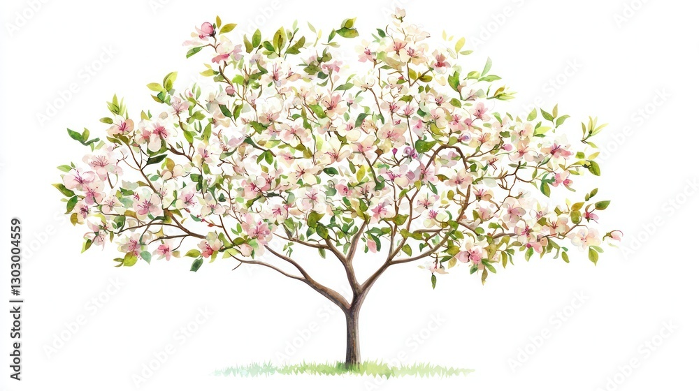 Fototapeta premium Vector Watercolor Blooming Flower Tree on White Background