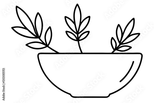 Botanical Herb and Leaf Line Art Illustration for Culinary Design

