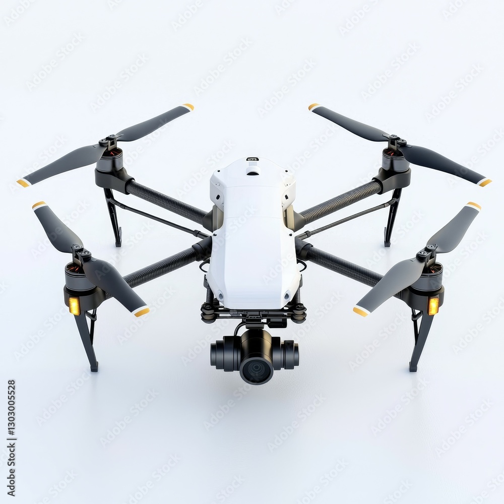 drone concept. Drone with four rotors and a camera, positioned on a light background. drone concept. Drone with four rotors and a camera, positioned on a light background.