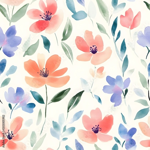 Pastel Watercolor Floral Seamless Pattern for Soft and Delicate Botanical Backgrounds
