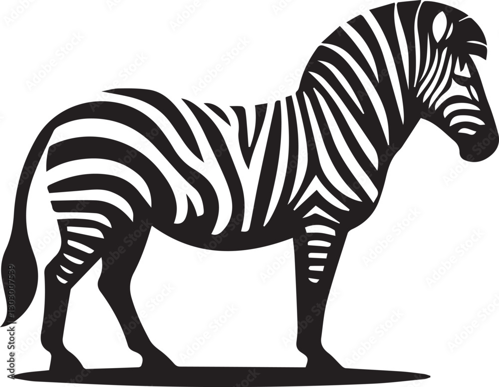 Fototapeta premium black zebra vector illustration, zebra vector, zebra silhouette logo vector, zebra vector black and white background full body